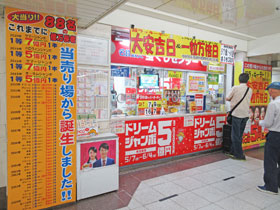 名鉄観光名駅地下支店でドリームジャンボ宝くじを購入中の私