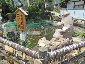 金運招福コイの池と書かれた看板